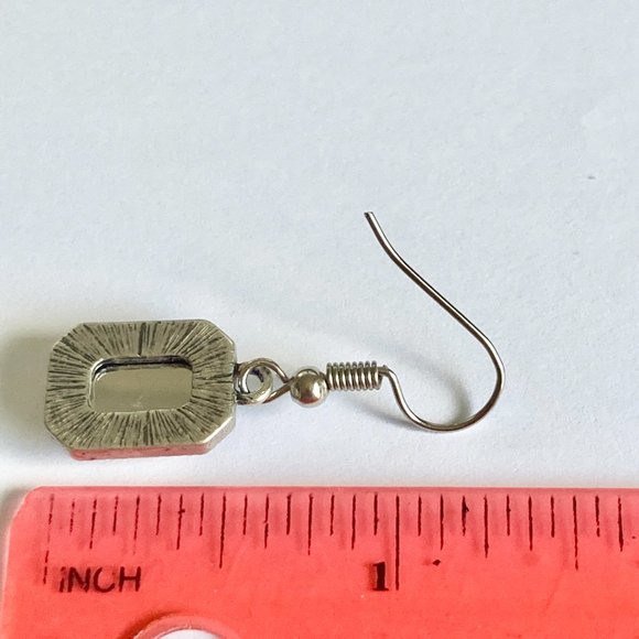 Emerald Radiant Cut Yellow Topaz Crystal Earrings Silver Tone Plated Dangle - Picture 12 of 12